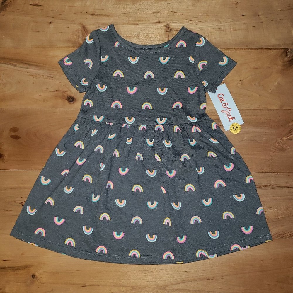 Toddler Girls Gray Rainbow Short Sleeve Dress